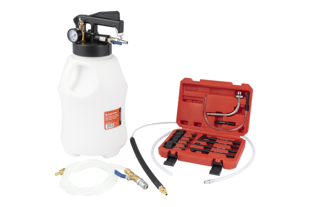 Pneumatická plnička oleje automatických převodovek ATF, s adaptéry, 8 l, QUATROS  QS60642
