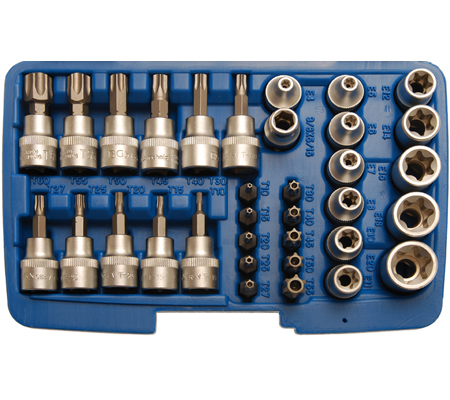 Hlavice pro T a E-profil 3/8", sada 34 dílů