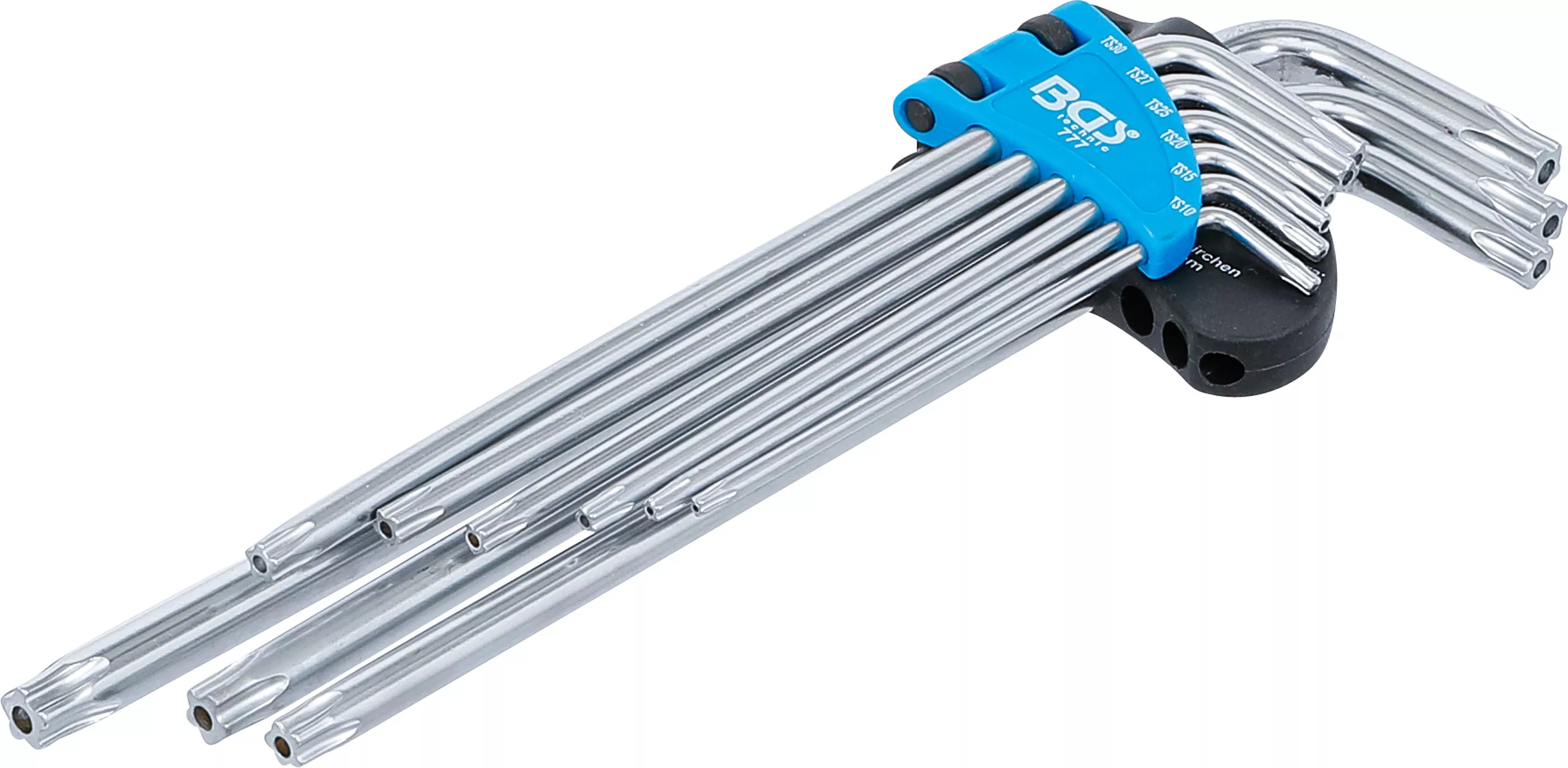 Zástrčné klíče TS-profil TS10 ÷ TS50 BGS100777 velmi dlouhé (pro Torx Plus), s vrtáním. Sada 9 dílná