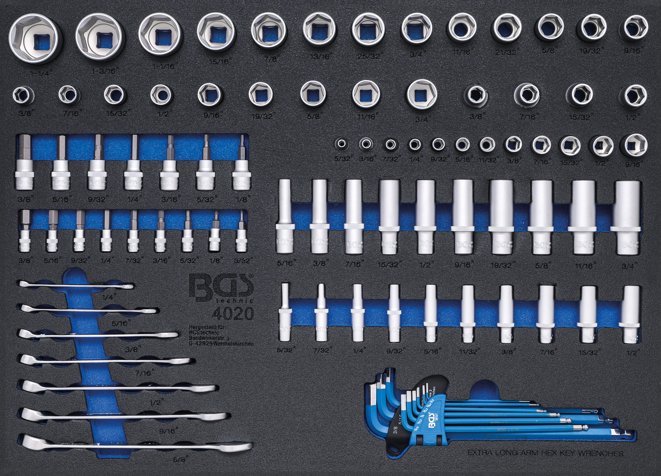 Nářaďový modul 3/3 - BGS4020 (1/2", 3/8", 1/4") a klíče. Palcové. Sada 90 dílů