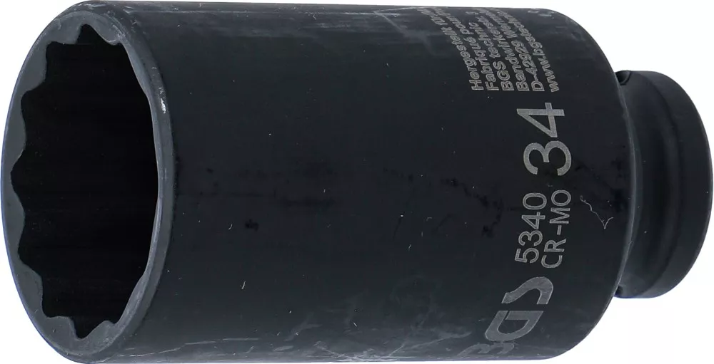 Nástrčná hlavice 1/2" 34 mm BGS105340, prodloužená, tvrzená, 12hranná