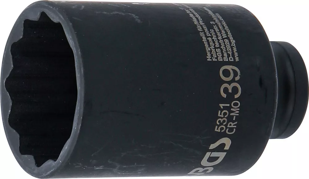 Nástrčná hlavice 1/2" 39 mm BGS105351, prodloužená, tvrzená, 12hranná