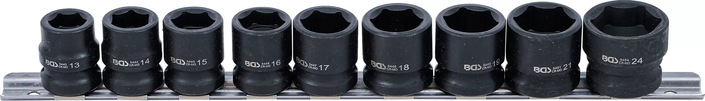 Nástrčné hlavice 1/2" šestihranné 13 ÷ 24 mm BGS109551, velmi nízké, tvrzené. Sada 9 dílů