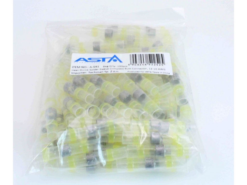 Smršťovací hadičky s cínem, 6x40 mm 100 ks žluté, balení 100 kusů - ASTA 