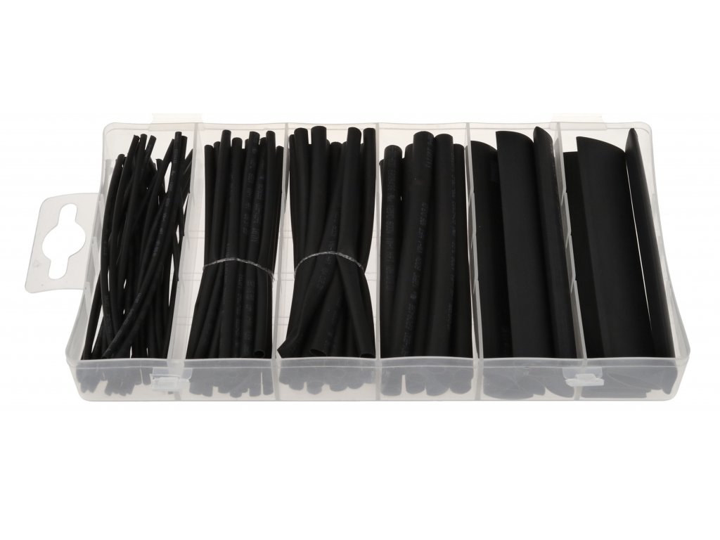 Smršťovací hadičky - bužírky, černé, délka 100 mm, různé rozměry, sada 100 kusů