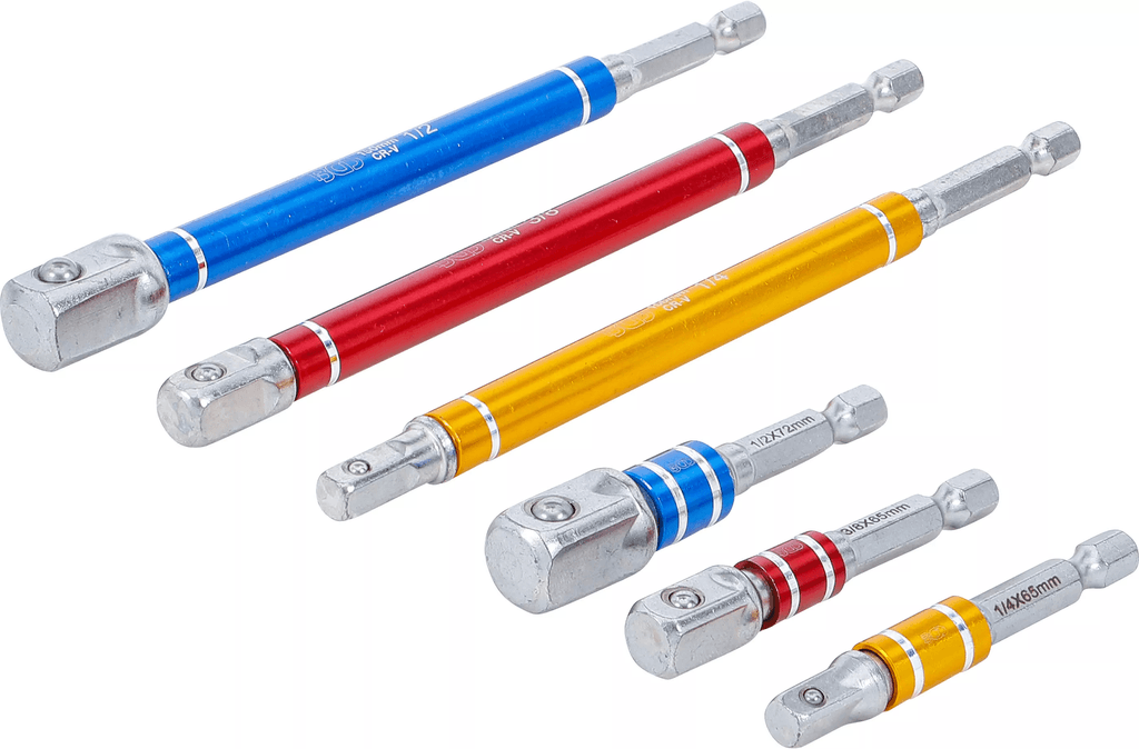 Sada adaptérů pro vrtačky BGS 74424 barevné, vnější šestihran 6,3 mm (1/4") vnější šestihran 6,3 mm (1/4"), 10 mm (3/8"), 12,5 mm (1/2") 75 - 150 mm 