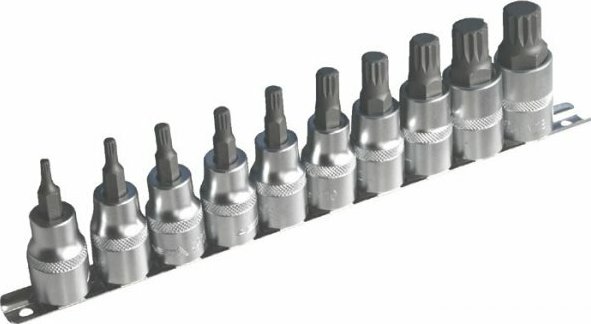Zástrčné hlavice XZN (Spline) 1/2", M4 - M18, sada 10 kusů na liště - ASTA 
