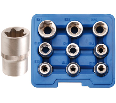 Hlavice nástrčné 1/2" E-profil. Sada 9 ks v kazetě BGS 6425
