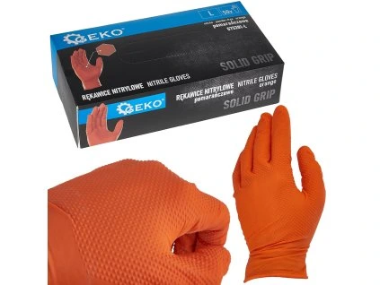 Nitrilové rukavice Solid Grip 3D, pevné, odolné chemikáliím, 50 ks, oranžové, velikost L 