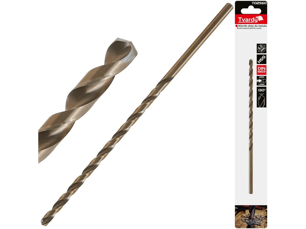 Dlouhý HSS DIN1869 6,0 x 205 mm zlatý kovový spirálový vrták